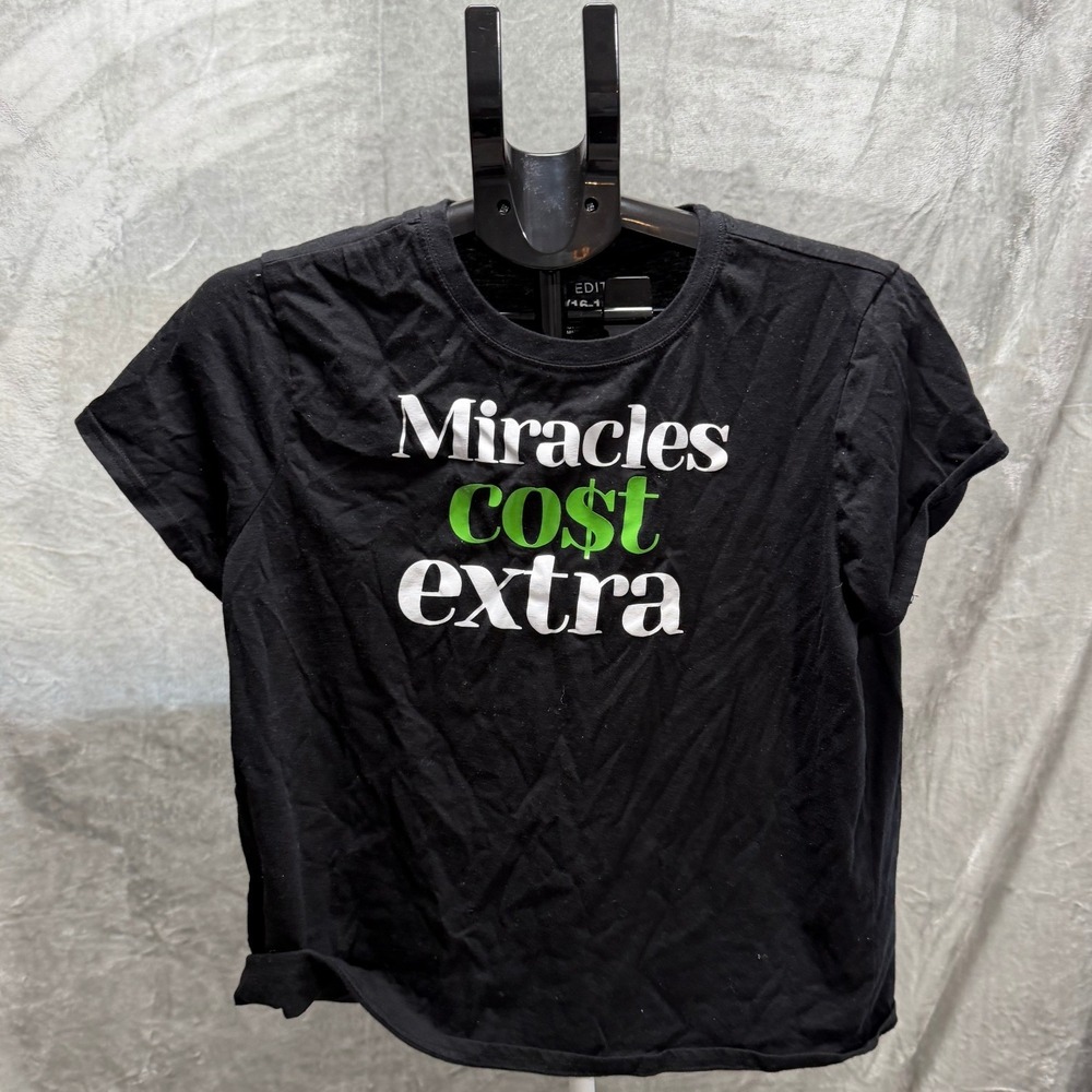 Social Edition Womens XL 16 18 Black Miracles Cost Extra Graphic T Shirt Tee‎